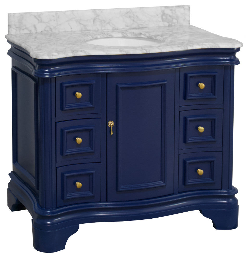 Katherine 42" Bath Vanity, Royal Blue, Carrara Marble