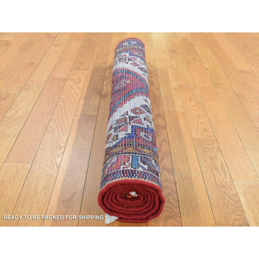 Salsa Red New Persian Hamadan Design Pure Wool Hand Knotted Rug 3'5" x 5'1"