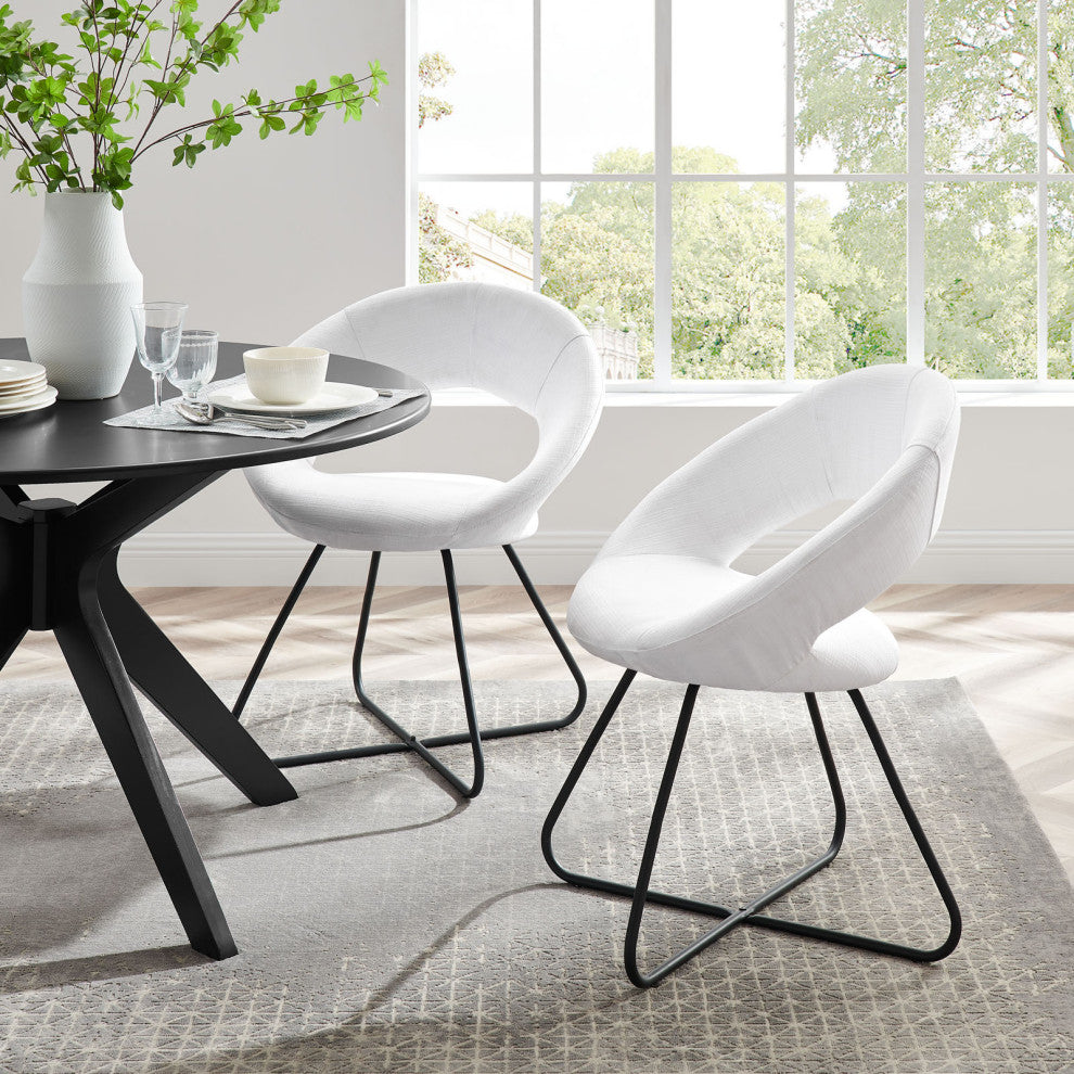 Dining Chair, Set of 2, White Black, Fabric, Modern, Cafe Bistro Hospitality