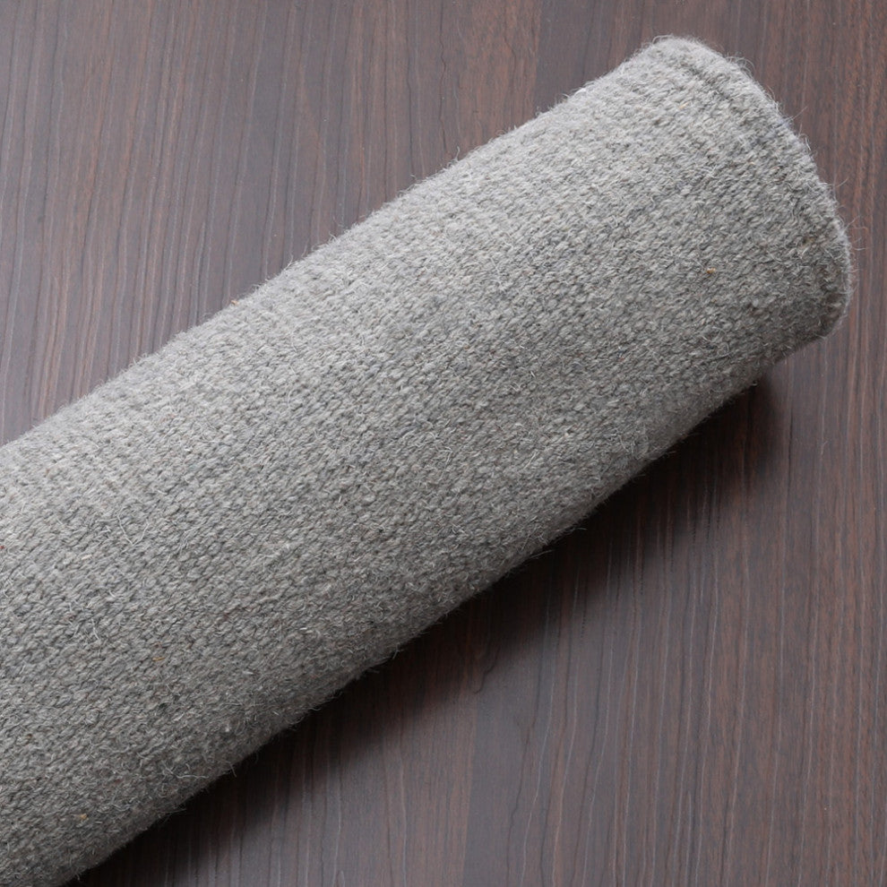 HAND WOVEN FLAT WEAVE KILIM WOOL ECO-FRIENDLY AREA RUGS-Solid,Silver