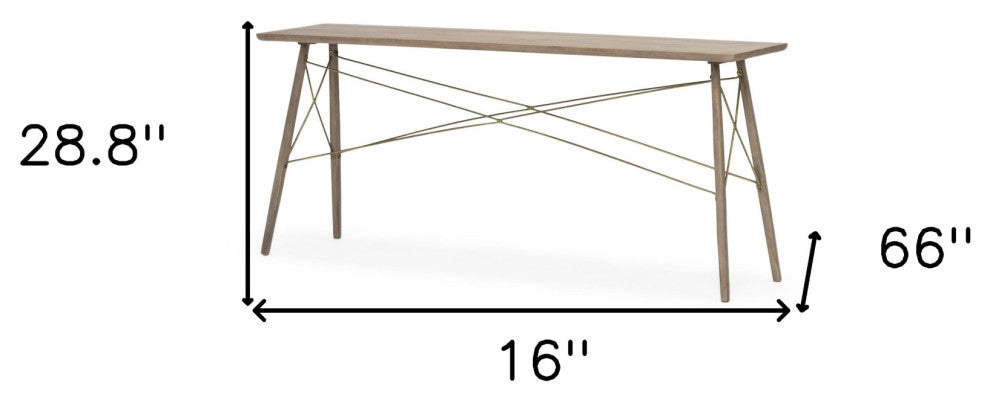 16" Brown Solid Wood 4 Legs Console Table