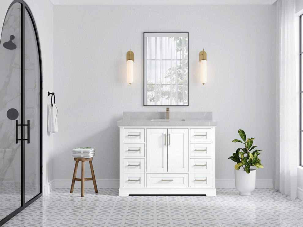 Boston 48 Single Sink Bath Vanity in White 2" Pearl Gray