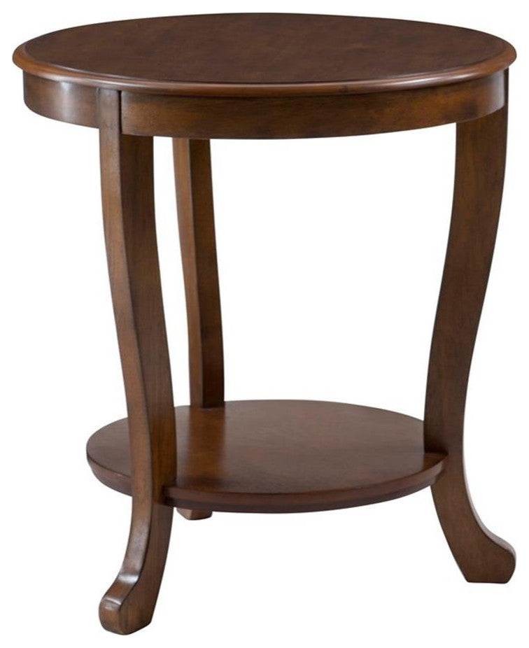 Linon Merce 22" Round Wood Side Table with Shelf in Hazelnut Brown