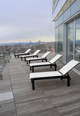 Leeward Sling Stackable Outdoor Chaise Lounge, Harbor/Warm Gray