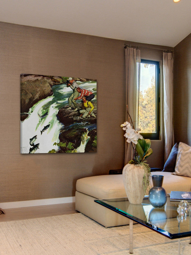 "Salmon Upstream" Painting Print on Wrapped Canvas