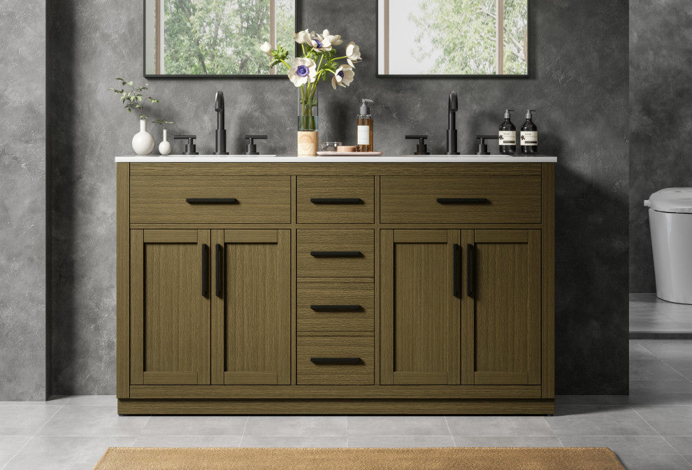 Home Living 60" Double Bathroom Vanity, Chestnut Brown
