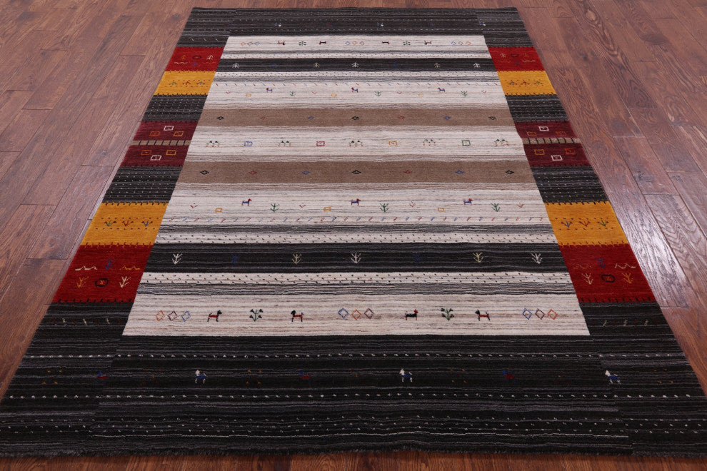 5' 6" X 8' 0" Persian Gabbeh Tribal Handmade Wool Rug Q10549