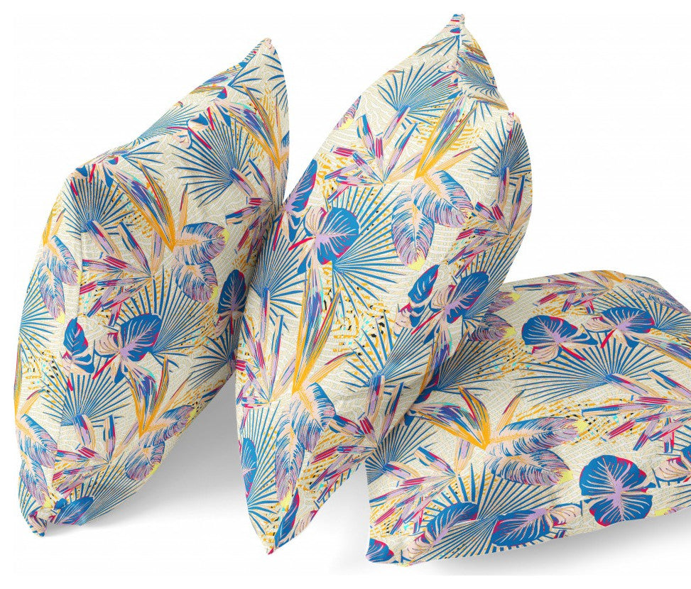 28" Blue Cream Tropical Indoor Outdoor Throw Pillow