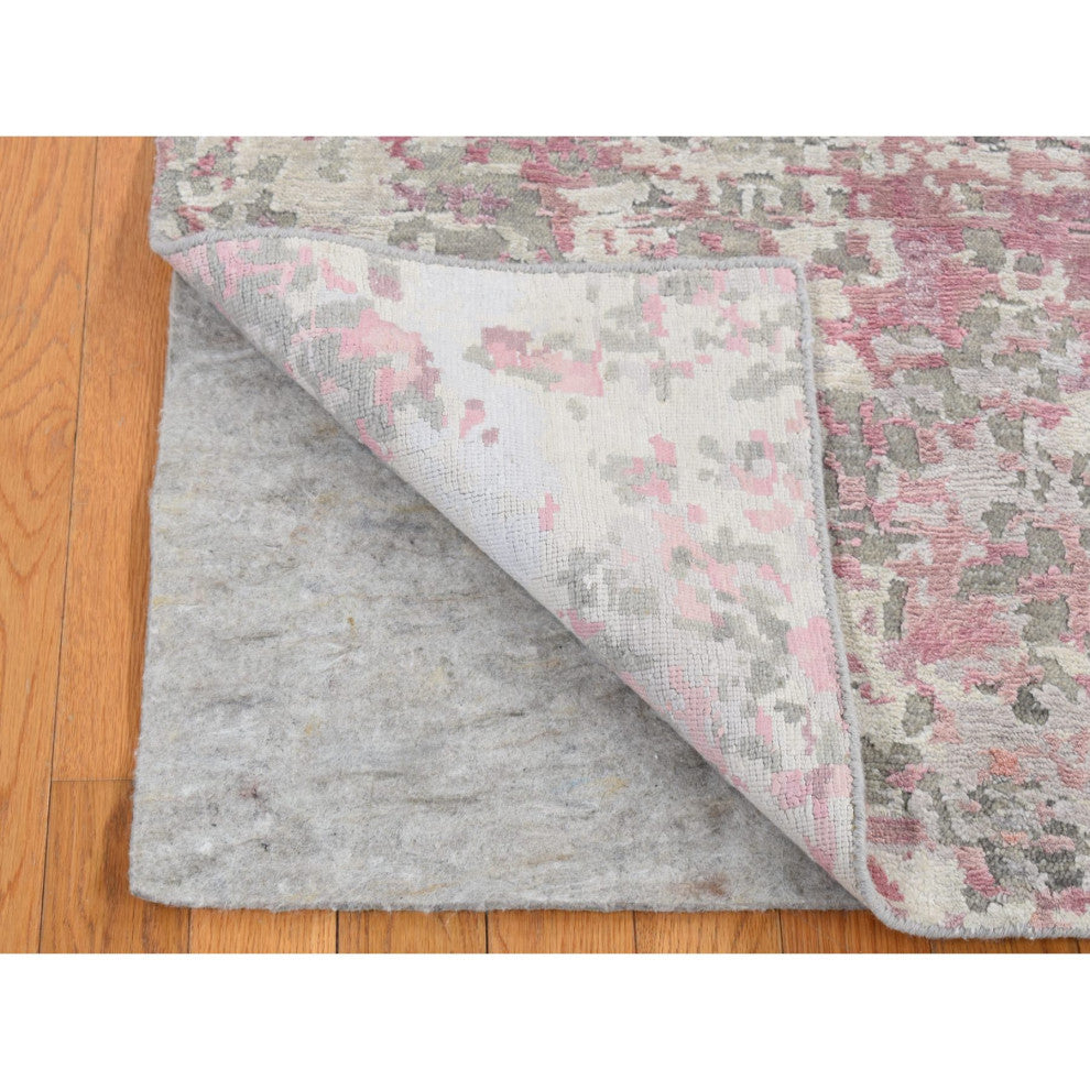 Pink Hi-Lo Pile Abstract Design Wool and Silk Hand Knotted Rug 5'10"x8'9"