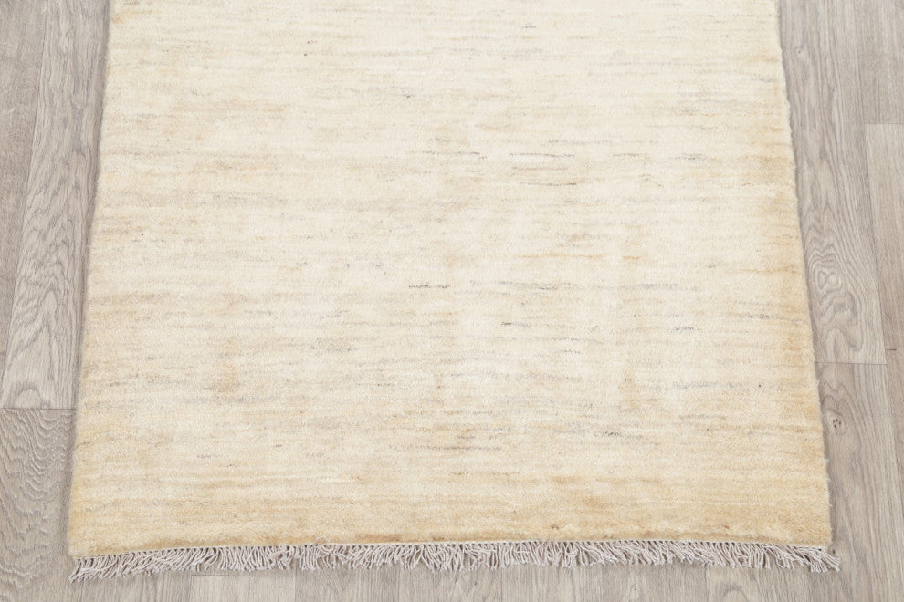 Gabbeh Solid Distressed Modern Hand-Knotted Persian Area Rug, Beige, 4'11"x3'6