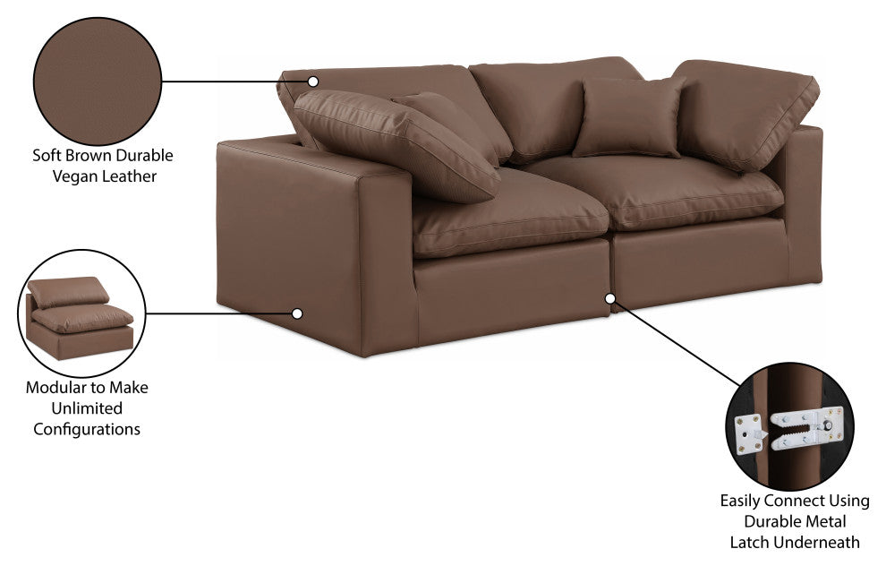 Comfy Upholstered Modular Sofa, Brown, 2-Piece: 2 Corner Chair, Vegan Leather