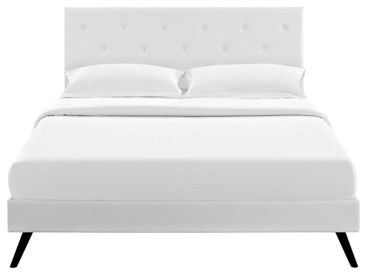 Terisa Full Vinyl Platform Bed With Round Splayed Legs, White