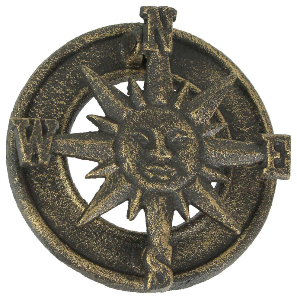 Bronze Cast Iron Decorative Sun Compass Rose Door Knocker Rustic Home Decor