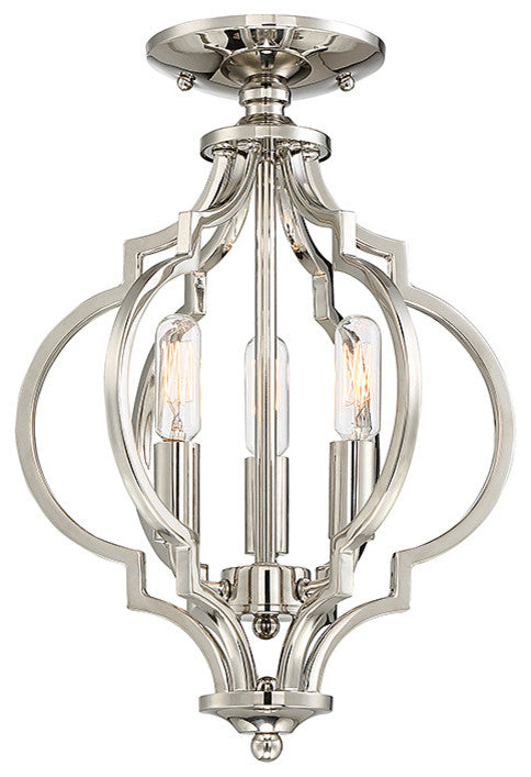 3-Light Semi-Flush Mount, Polished Nickel