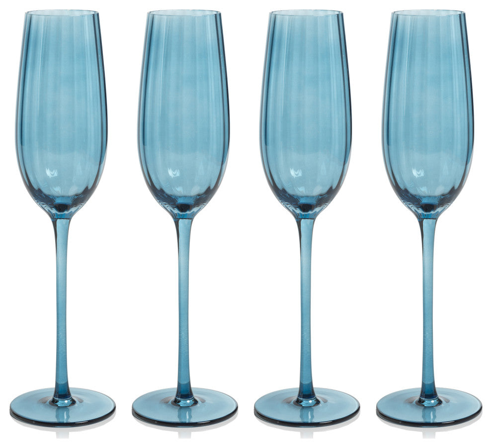 Malden Optic Champagne Flutes, Set of 4, Blue Azure