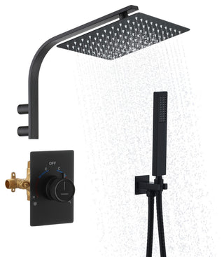 10inch Wall Mounted Rain Shower System With Handheld & Unique Shower Arm, Matte Black