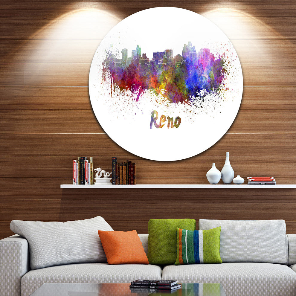 Reno Skyline, Cityscape Disc Metal Artwork, 23"