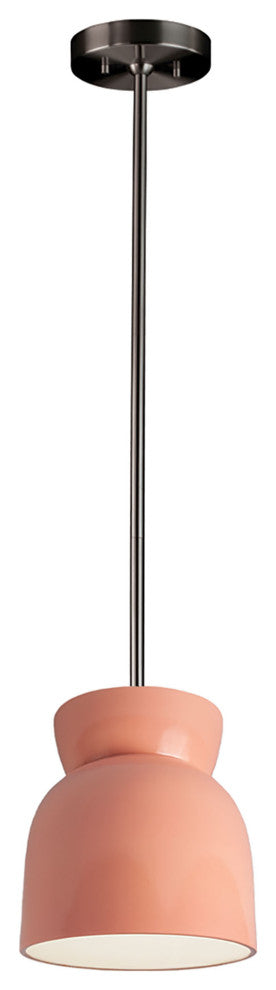 Large Hourglass Pendant, Gloss Blush, Brushed Nickel, Incandescent