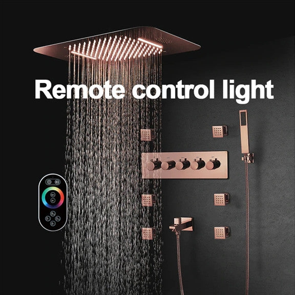 Thermostatic Recessed Ceiling Mount Led Rainfall Shower System, Remote Control