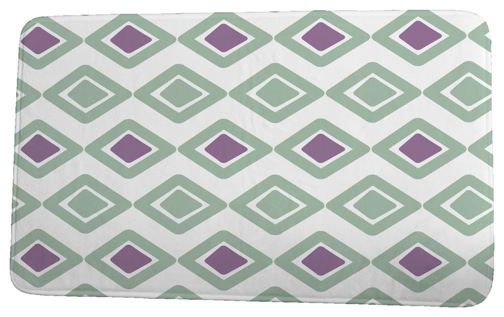 Upscale Getaway Diamond Jive 2 Geometric Print Bath Mat, Soft Green, 21"x34"