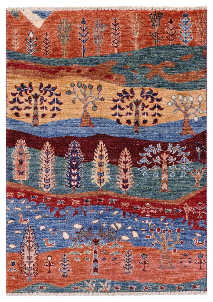 Persian Gabbeh Tribal Hand-Knotted Rug 2' 10" X 4' 0" Q10924