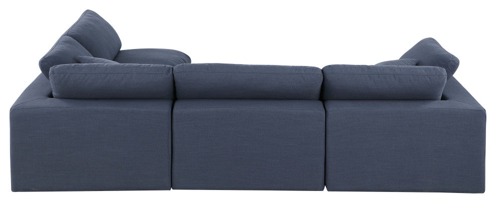 Comfy Upholstered L-Shaped Modular Sectional, Navy, 4-Piece: 2 Armless Chair, 2 Corner Chair, Linen Textured Fabric