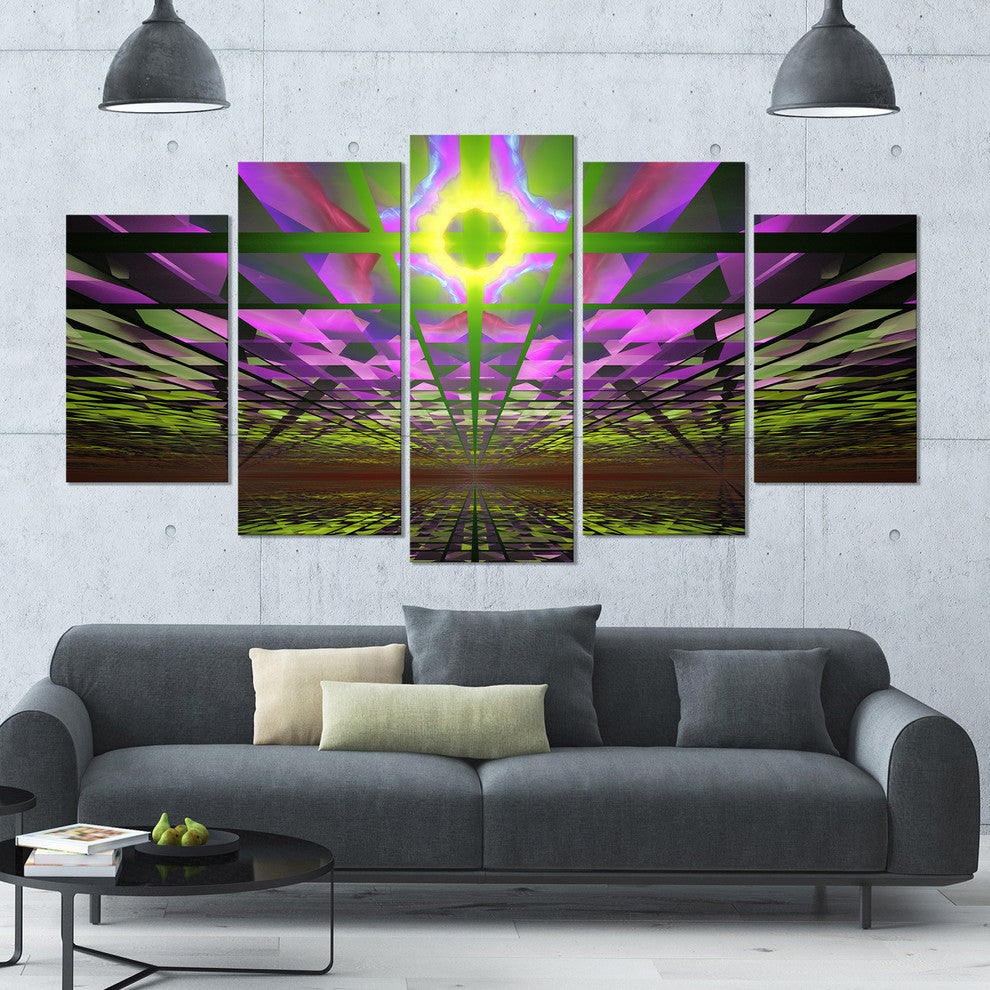Fractal Cosmic Apocalypse, Contemporary Art on Canvas, 60"x32", 5 Panels