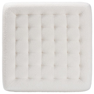 Modern and Contemporary Ivory Boucle Upholstered Wood Square Ottoman