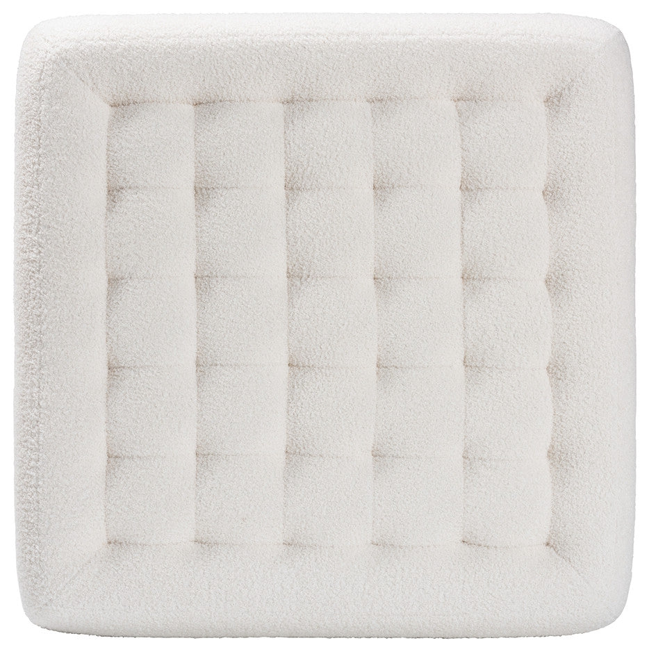 Modern and Contemporary Ivory Boucle Upholstered Wood Square Ottoman