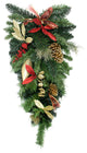 Pre-Decorated Gold Pine Cone Eucalyptus, Red Bow Artificial Teardrop Swag, 30"