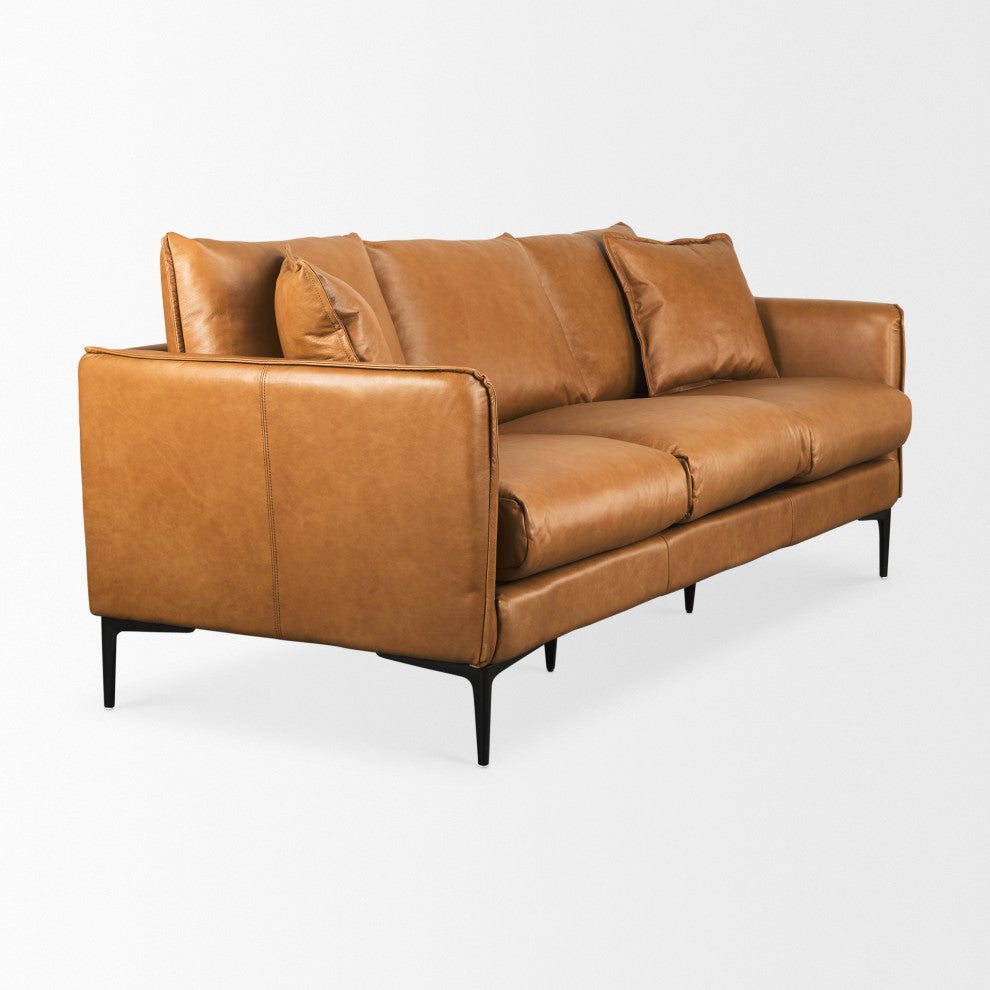 Lake Como 85.8Lx36.6Wx32.3H Tan Leather Three Seater Sofa