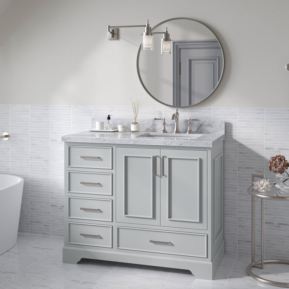 Ariel Stafford 42" Single Right Offset Sink Bathroom Vanity Base, Gray