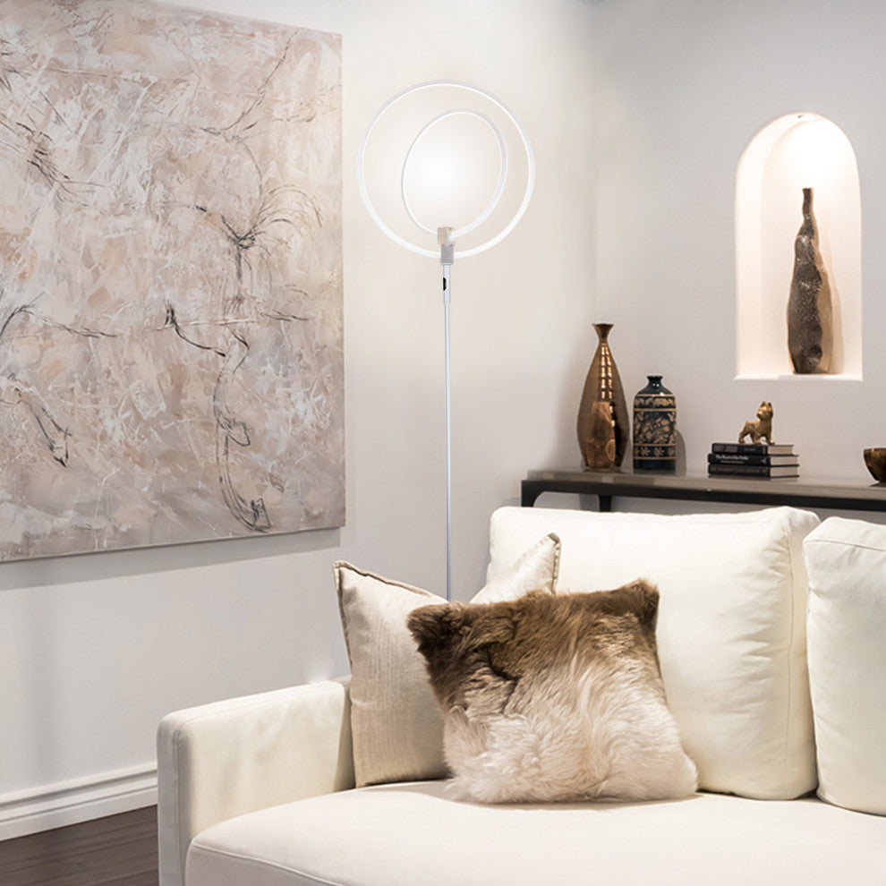 Brightech Eclipse Modern LED Torchiere Floor Lamp - Very High Brightness, Silver