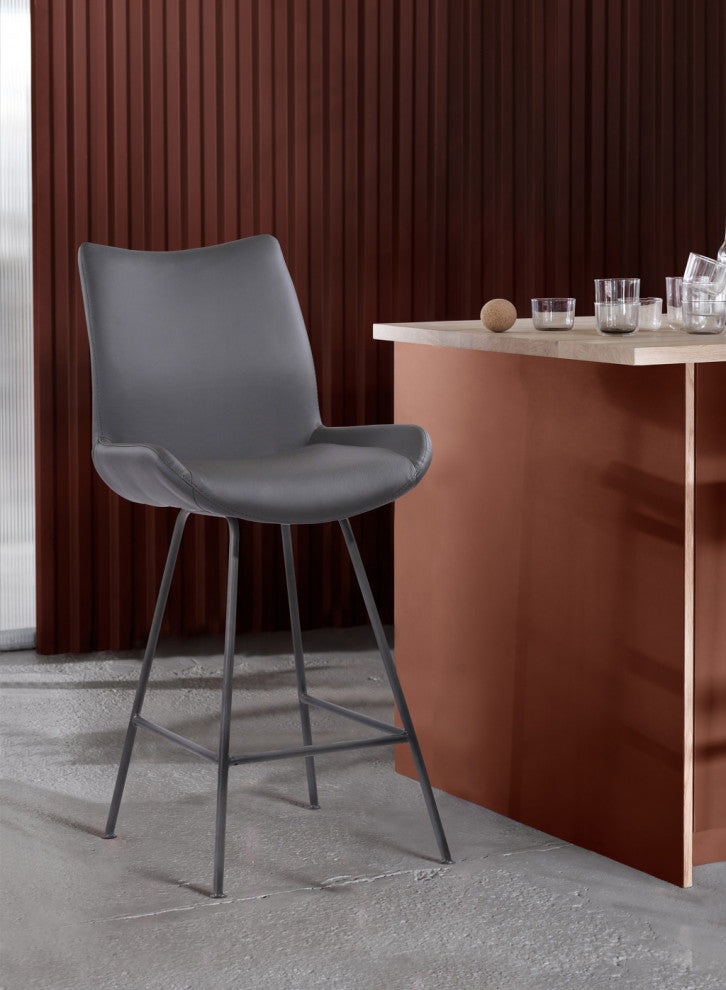 26" Elegant Gray Faux Leather Brushed Gray Metal Finish Armless Bar Stool