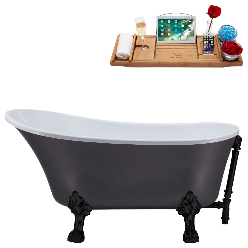 55" Streamline N355BL-BL Clawfoot Tub and Tray With External Drain