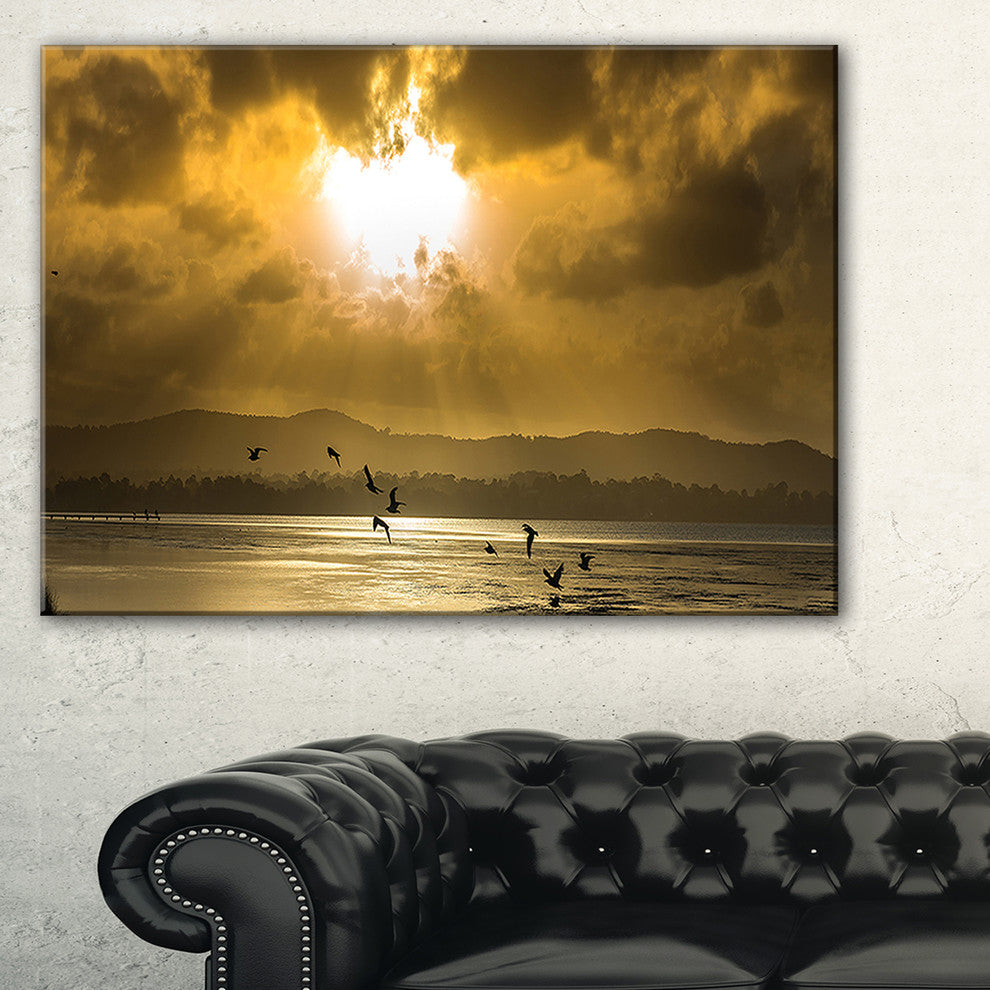 "Glittering Sun Among Heavy Clouds" Seashore Canvas Print, 32"x16"