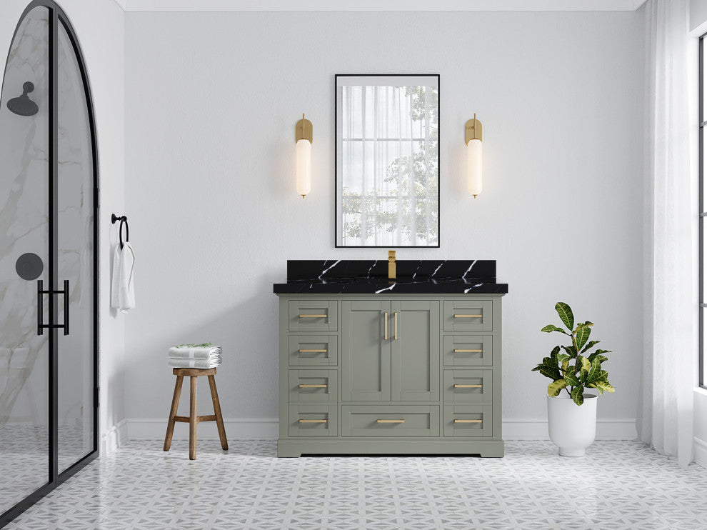 Boston 48 Single Sink Bath Vanity in Evergreen 2" Calacatta Black