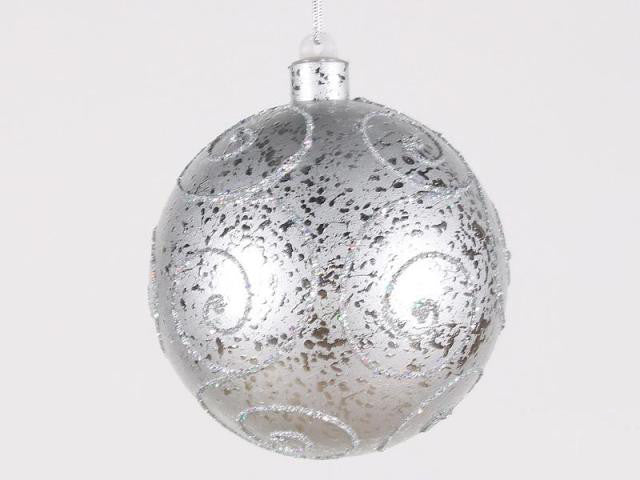 200Mm Silver Ball Ornament With Silver Glitter Design