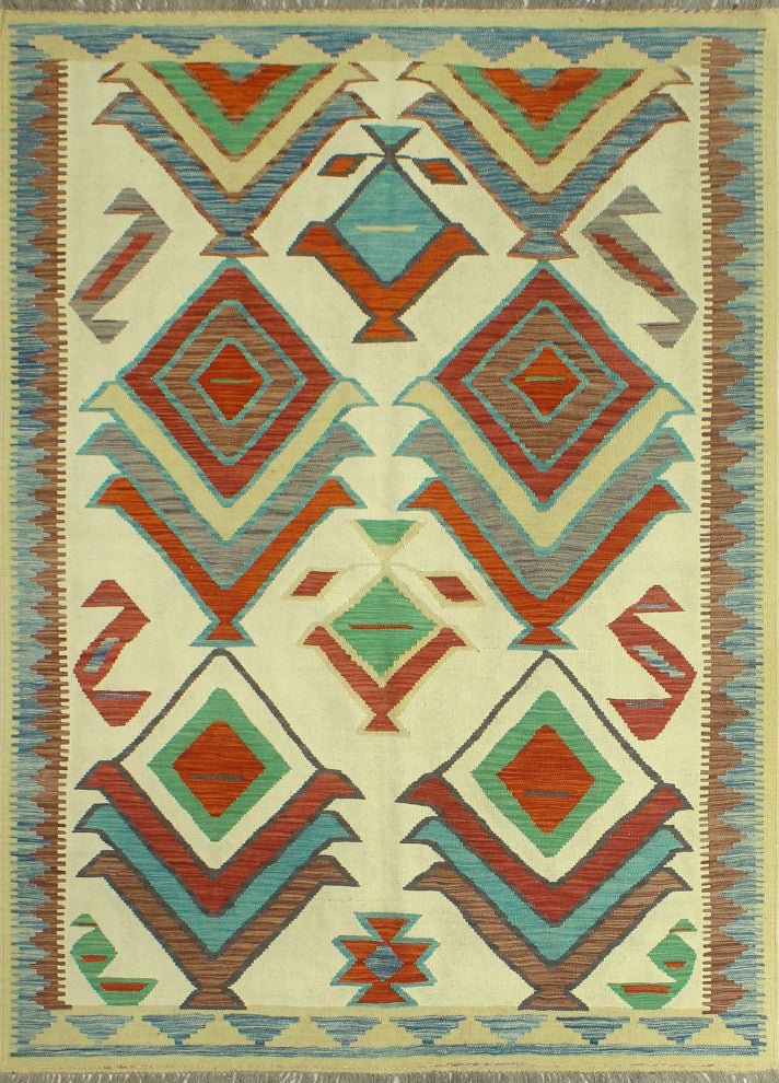 Sangat Kilim Zabia Ivory/Red Rug, 4'11x6'7