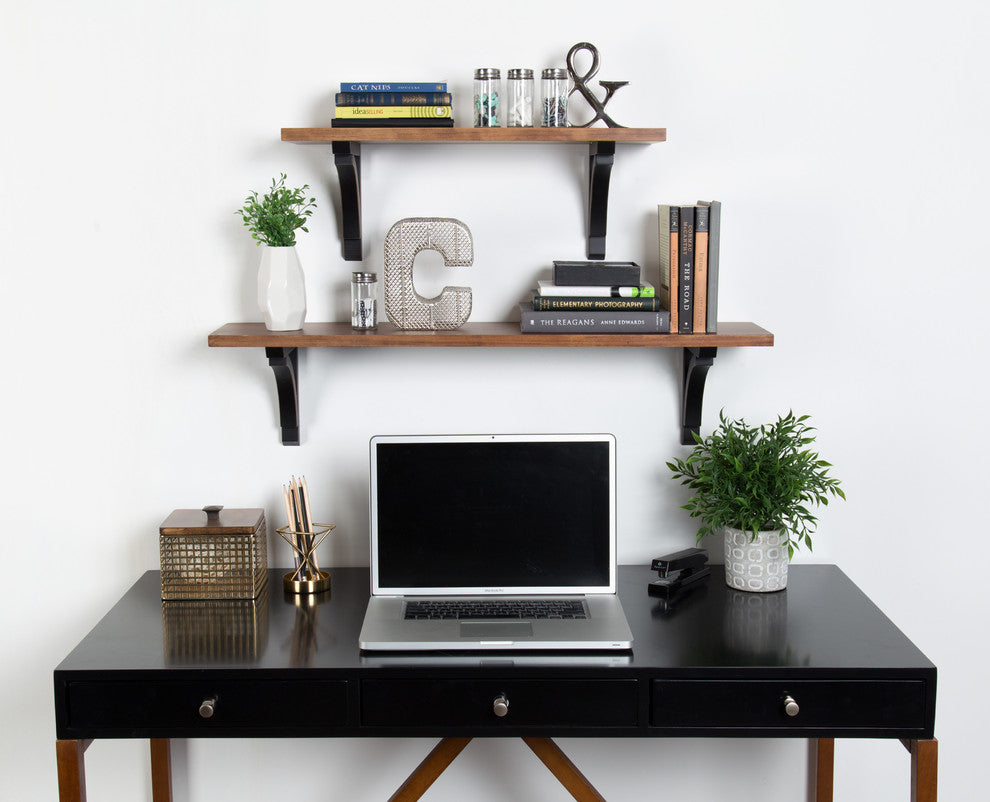 Corblynd Traditional Wood Wall Shelf, Brown, Black, 24