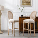 Elegant French High-Bar Chairs with Rattan Mesh Backrest and Solid Wood Frame, Cream Beige