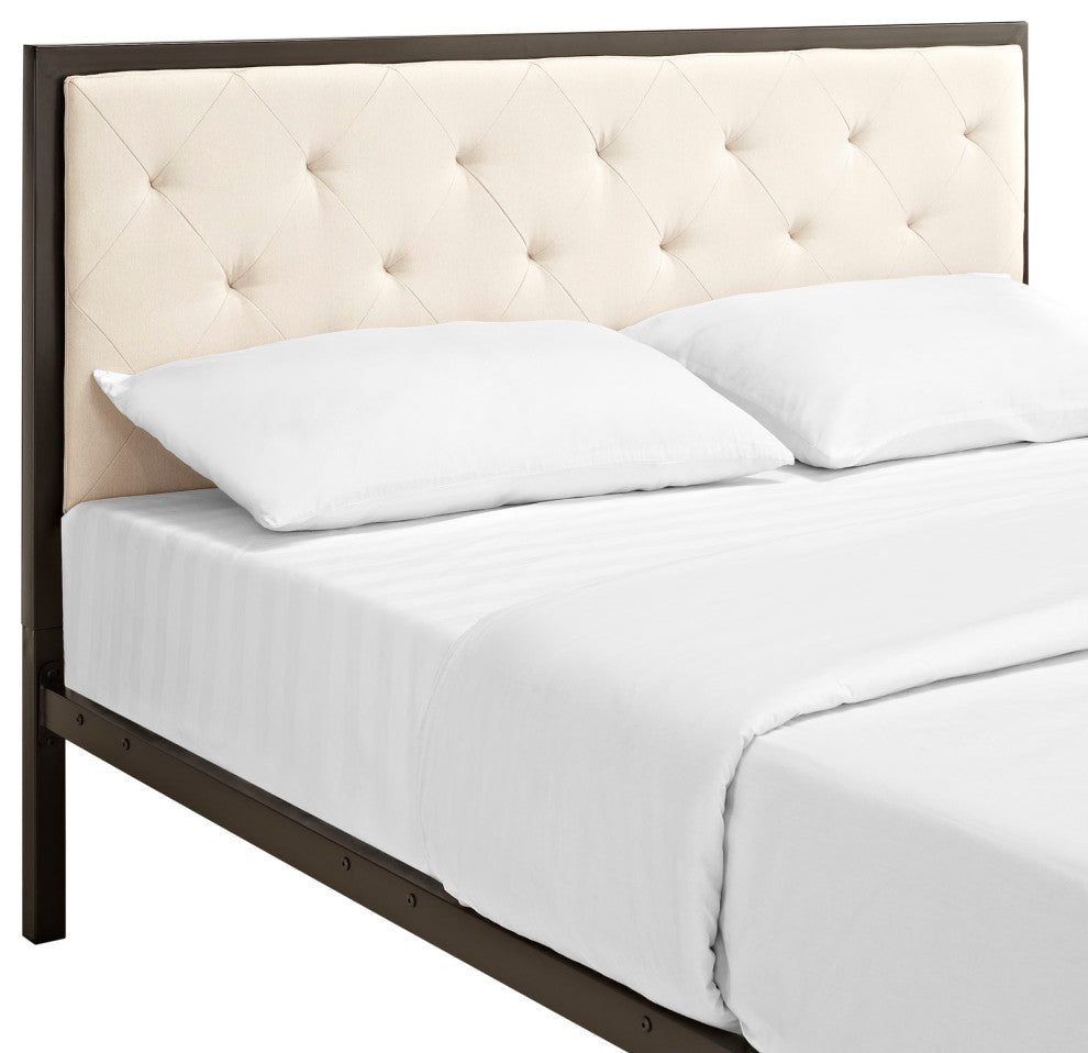 Brown Beige Mia Queen Fabric Bed