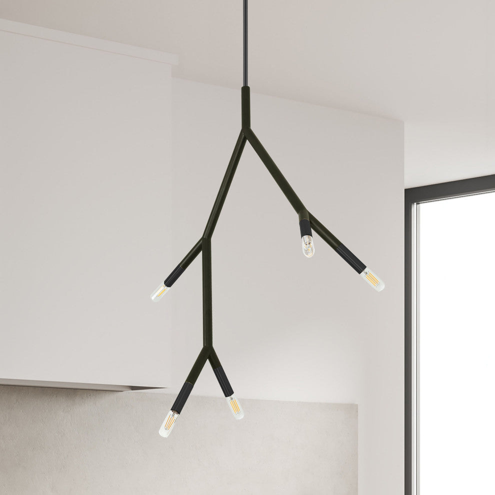 Morgan Transitional 5 Light Matte Black Metal Pendant