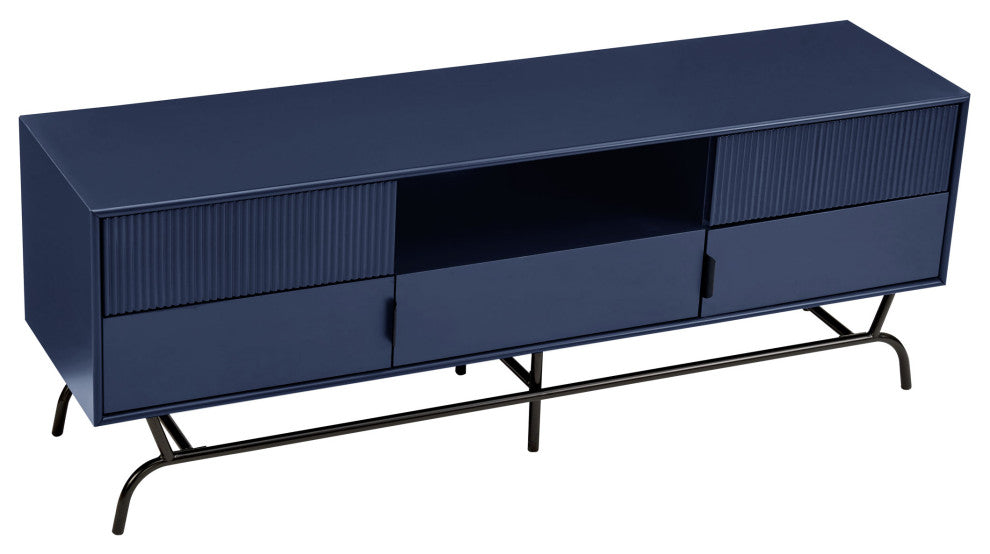 Danel TV Stand Fits TV's Up to 65", 3-Drawers, Textured Panels, Blue