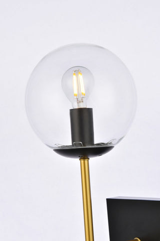 Noah 1-Light Black and Brass and Clear Glass Wall Sconce