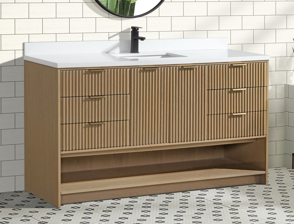 Ari Kitchen and Bath San Diego Bath Vanity, Oak, 60", Freestanding
