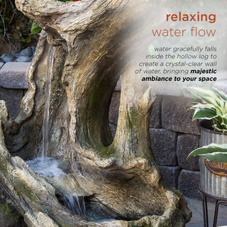 Alpine Rainforest Waterfall Tree Trunk Fountain With LED Lights, 41" Tall
