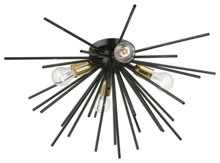 Tribeca 4 Light Shiny Black With Polished Brass Accents Large Flush Mount