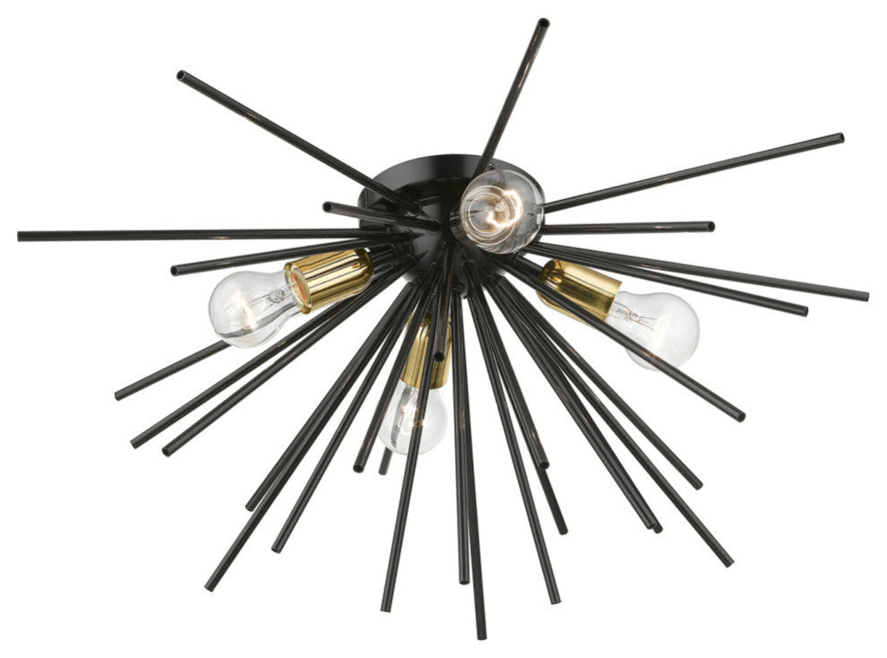 Tribeca 4 Light Shiny Black With Polished Brass Accents Large Flush Mount