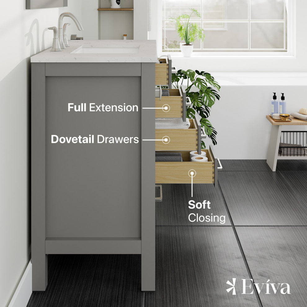 Eviva Aberdeen 36" Transitional Gray Vanity White Carrera Top and Square Sink